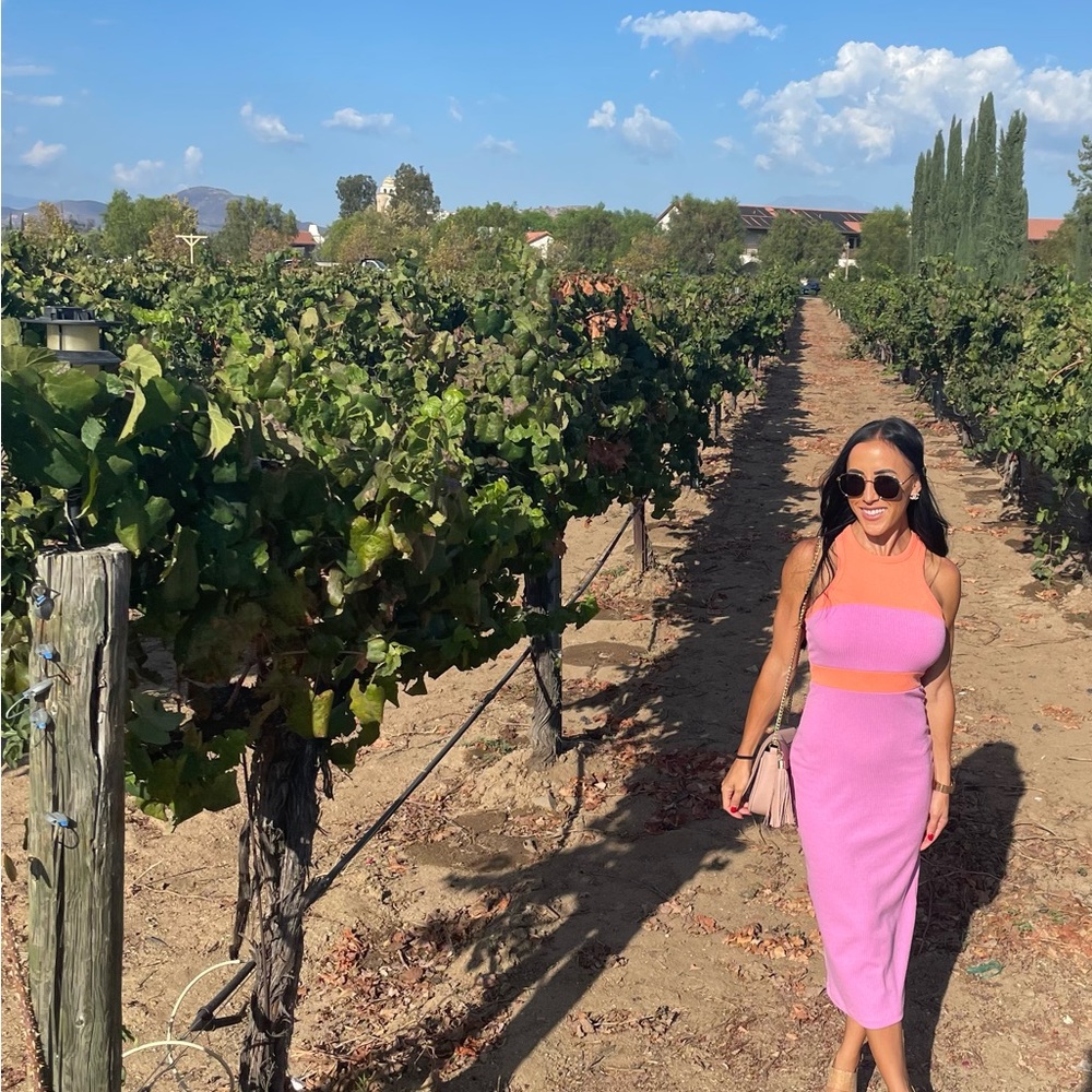 Orange and pink VICI midi dress